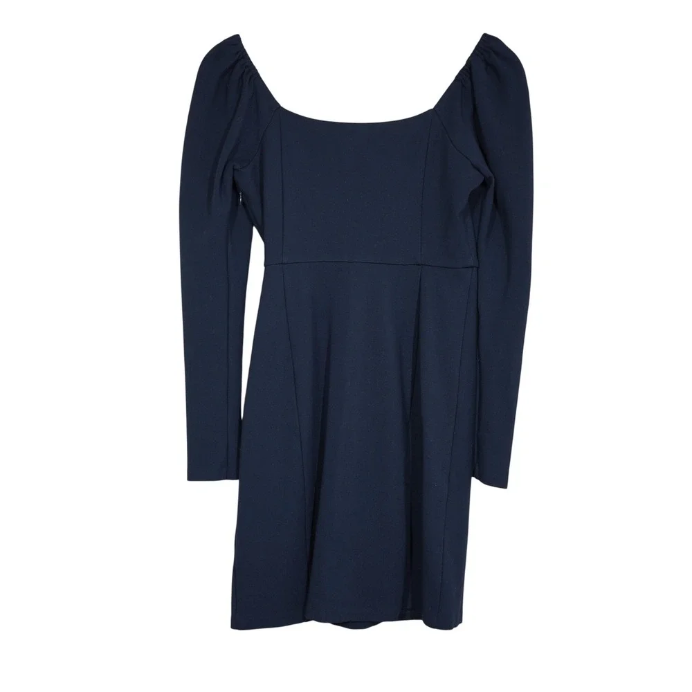 Boden Size 6 Navy Blue Square Neck Puff Shoulder Mini Dress Long Sleeve Fall